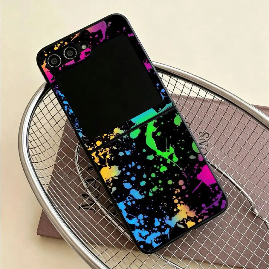 Rainbow Paint Splatters Back Phone Cover Funda Case for Samsung Galaxy Flip6 Z Flip 7 6 5 4 3 Flip7 FE Flip5 Flip4 Flip3