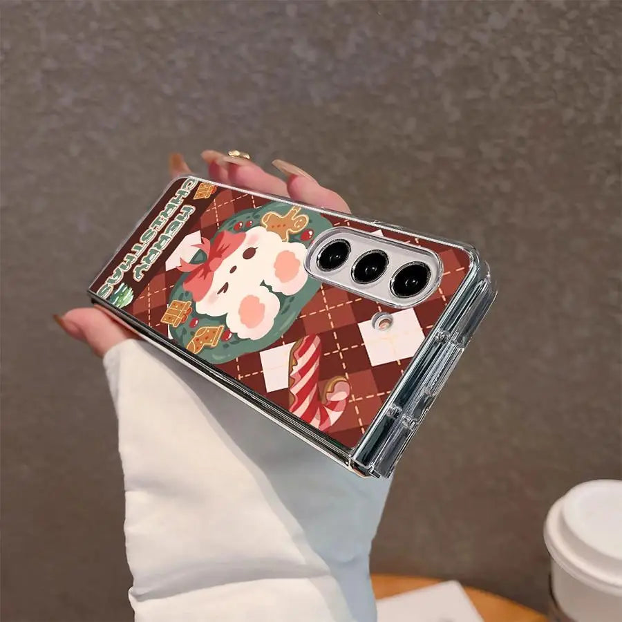 Christmas Cartoon Rabbit Transparent Soft Phone Cover Case for Samsung Galaxy ZFold5 ZFold7 ZFold4 ZFold3 ZFold6 Z Fold 7 6 5 4