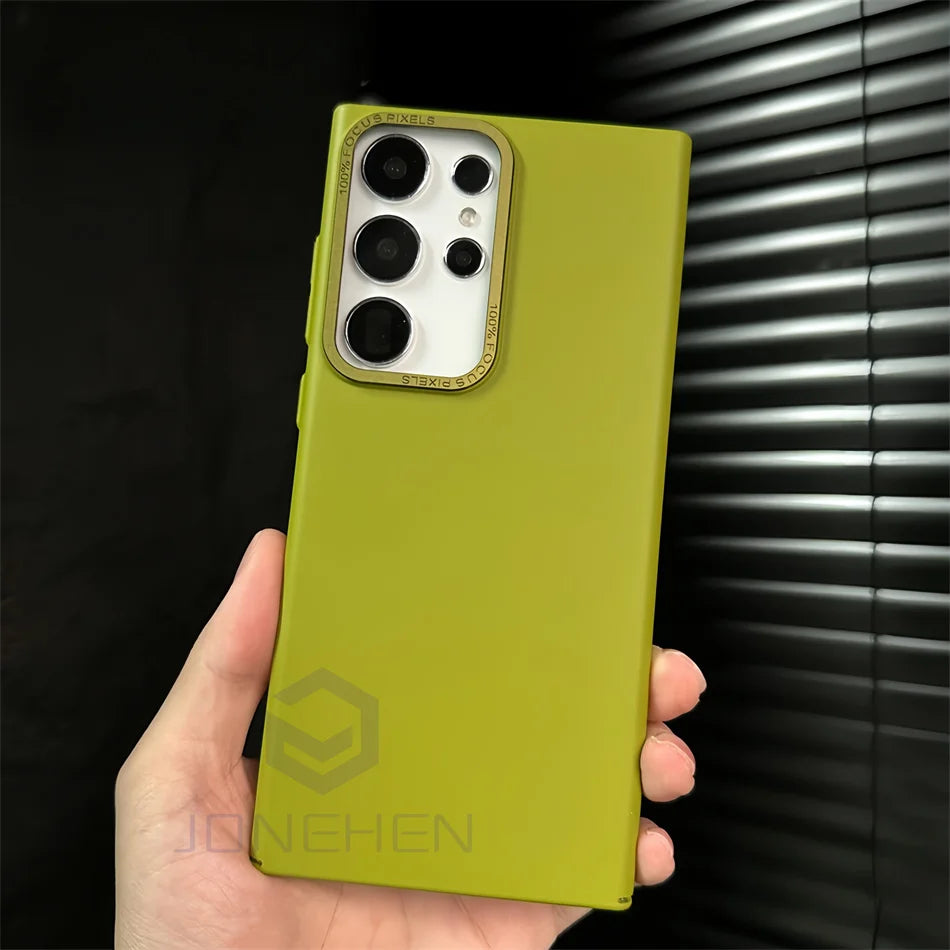 Slim Solid Color Skin Friendly Matte PC Case For Samsung Galaxy S24 S23 Ultra S22 Plus Luxury Alloy Len Hard Shockproof PC Cover