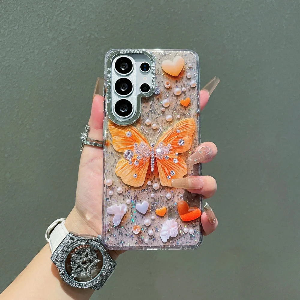 Ins Fashion Butterfly Glitter Cute Case for Samsung Galaxy S26 S24 S25 Plus S23 Ultra S26ultra Bing Love Shockproof Cover Shell