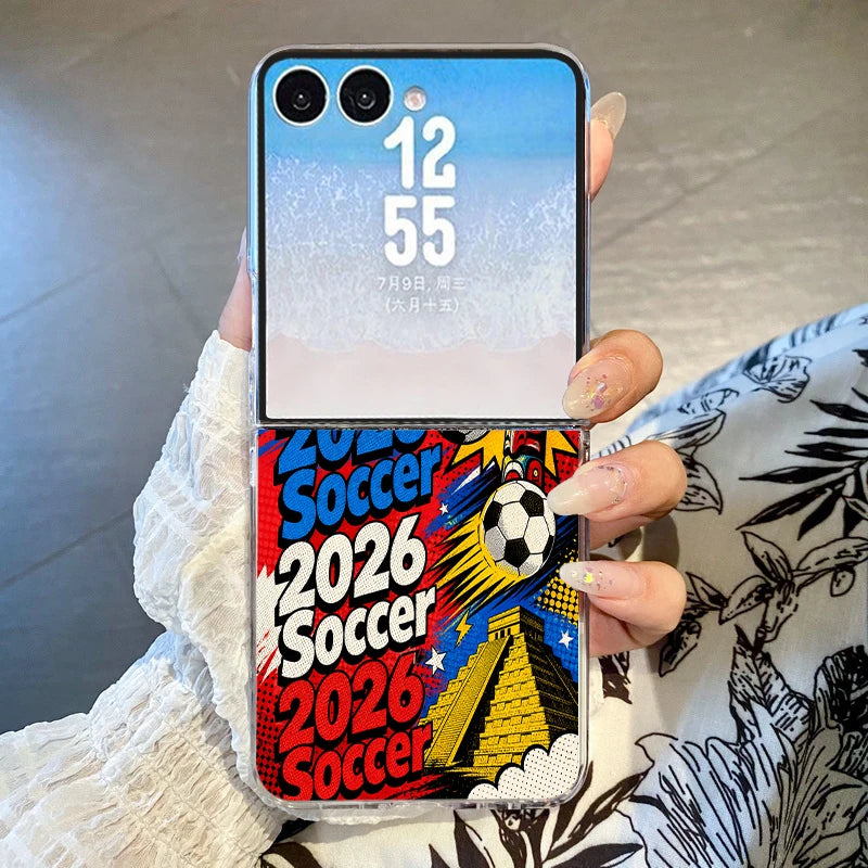 Creative Passion Soccer Ball Pattern Phone Case For Samsung Galaxy Z Flip7 FE Flip6 Flip 7 6 5 4 3 Clear Folding Hard PC Cover