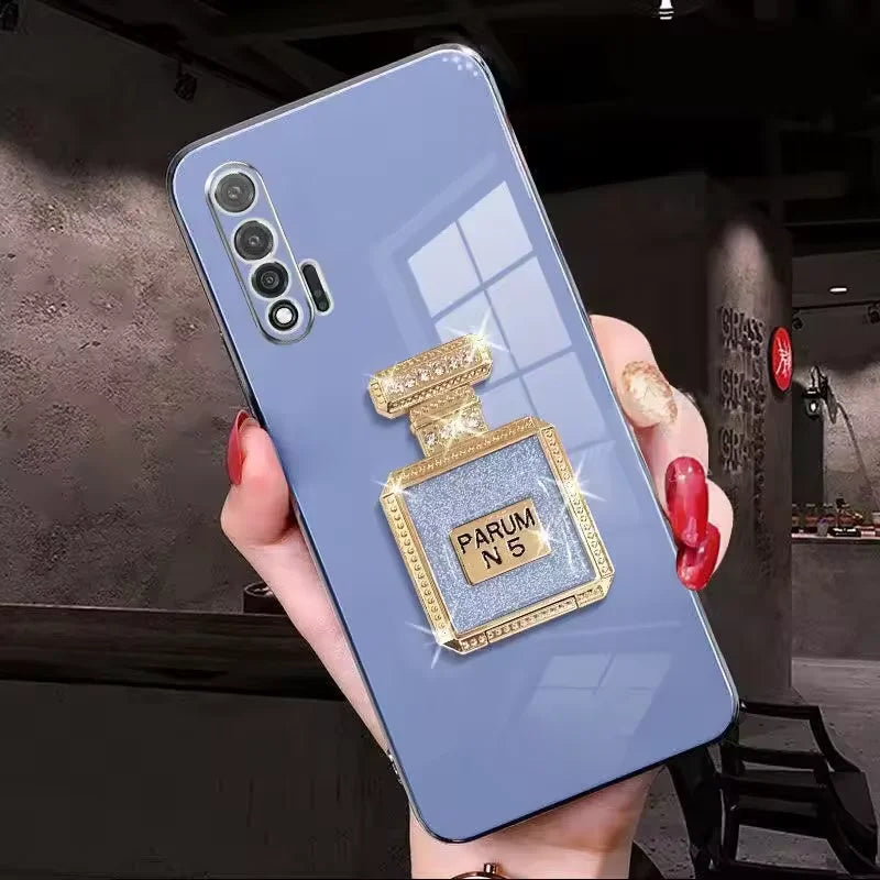 Perfume Bottle Folding Makeup Mirror Phone Case for Samsung S25 S24 Ultra S23 Plus S22 S21 S20 Fe Note 20 10 Pro Lens Soft Case