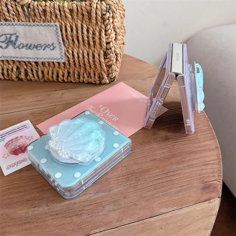 Simple Polka Dot Magnetic Phone Case For Samsung Galaxy Z Flip 7 6 5 4 3 Flip6 Flip7 Cover with Magsafe Clam Shell Stand Cases