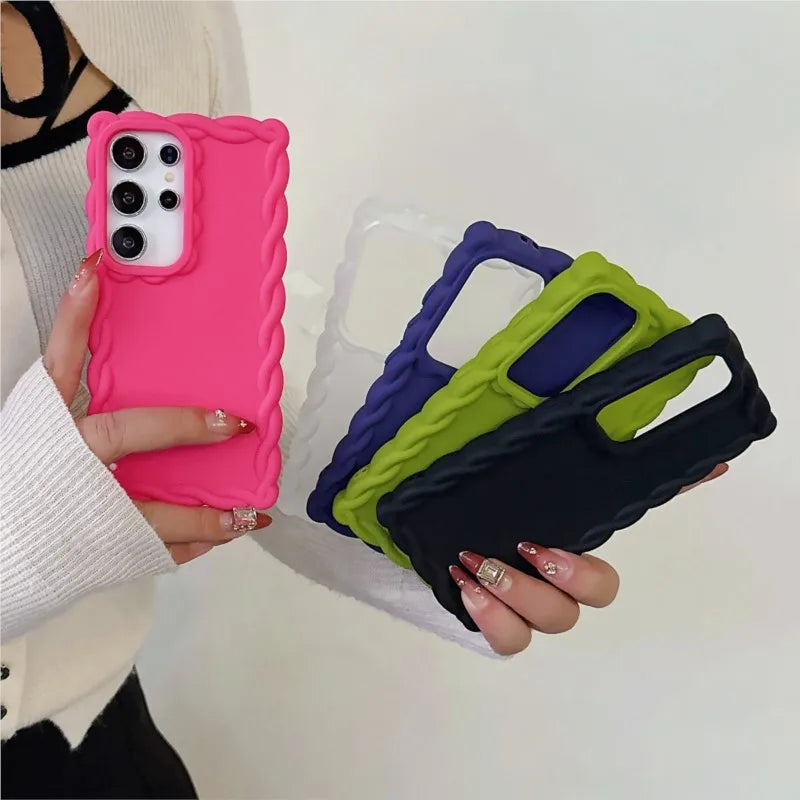 Silicone Wave Case For Samsung S25 S24 FE Plus Ultra A16 A06 A55 A35 A25 A15 A05 A54 A24 A14 A04 A13 A12 M14 M13 M12 F12 Cover