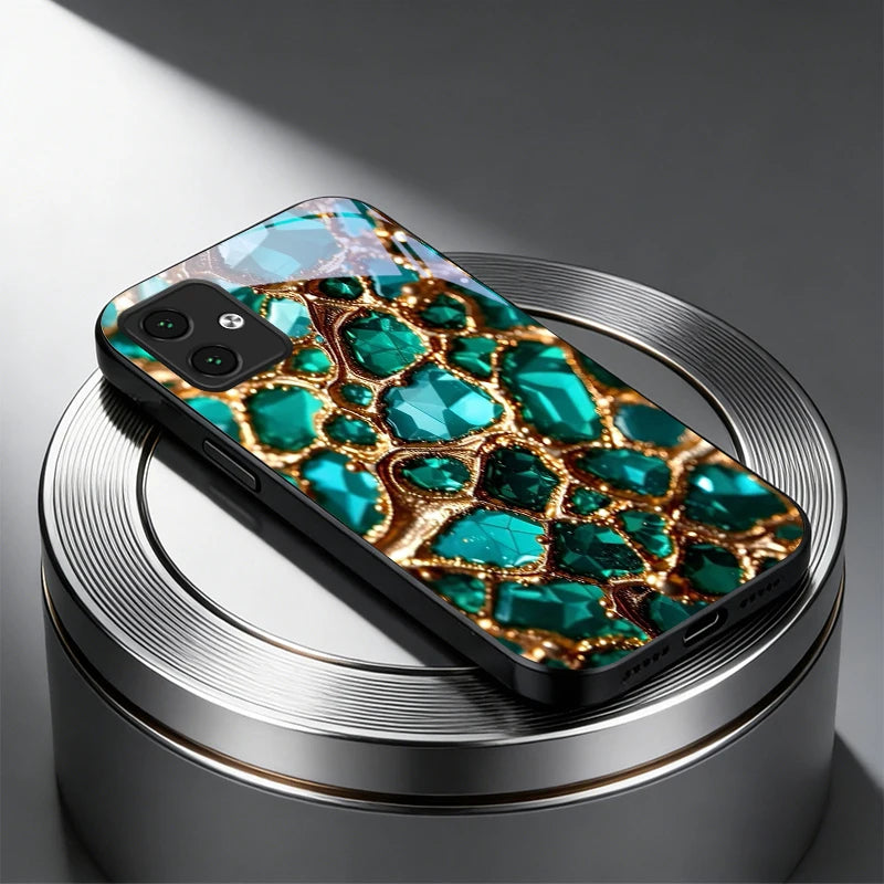 Luxury Green Gem Golden Black Glass Phone Case For Motorola Moto Edge 60 70 20 Lite 30 Pro 40 50 Ultra G45 G54 G55 G75 84 Cover