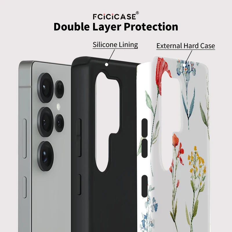 Fcicicase Acrylic Phone Case For Samsung Galaxy S25 S20 FE S24 Ultra S23 Plus A26 A16 A36 A56 Flower Matte Soft Silicone Cover