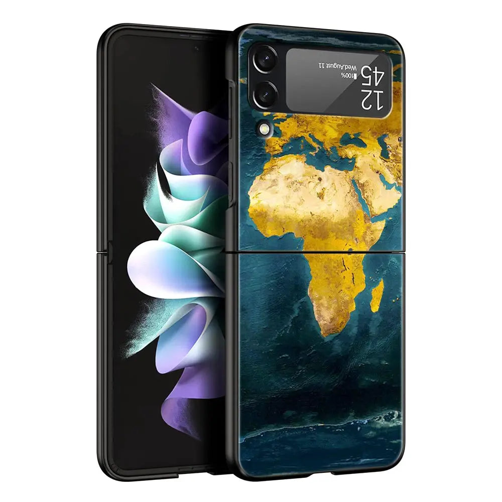 Africa Map Geography Painted Phone Case For Samsung Galaxy Z Flip 6 5 4 3 Shell For Samsung Z Flip3 Flip4 Flip5 Hard PC Cover