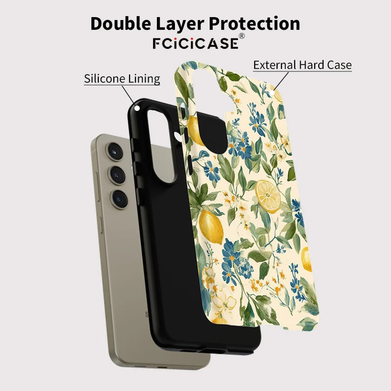 Fcicicase Flower Lemon Soft Silicone Phone Case For Samsung Galaxy A36 A26 A16 A56 5G Matte Silicone Shockproof PC TPU Cover