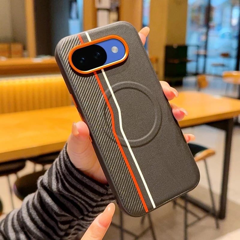 Magnetic Hard Case etui For Google Pixel 9A 10A Case For Pixel 9 10 Pro XL Leather Skin Cover With Carbon Fiber Texture