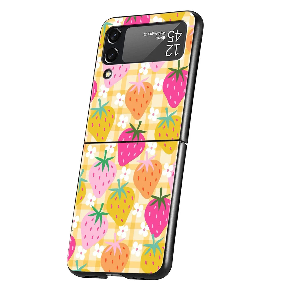 Two White Strawberries Simple Hard PC Phone Case For Samsung Galaxy Z Flip 7 6 5 4 Black Cover For Galaxy Z Flip 3 Foldable Capa