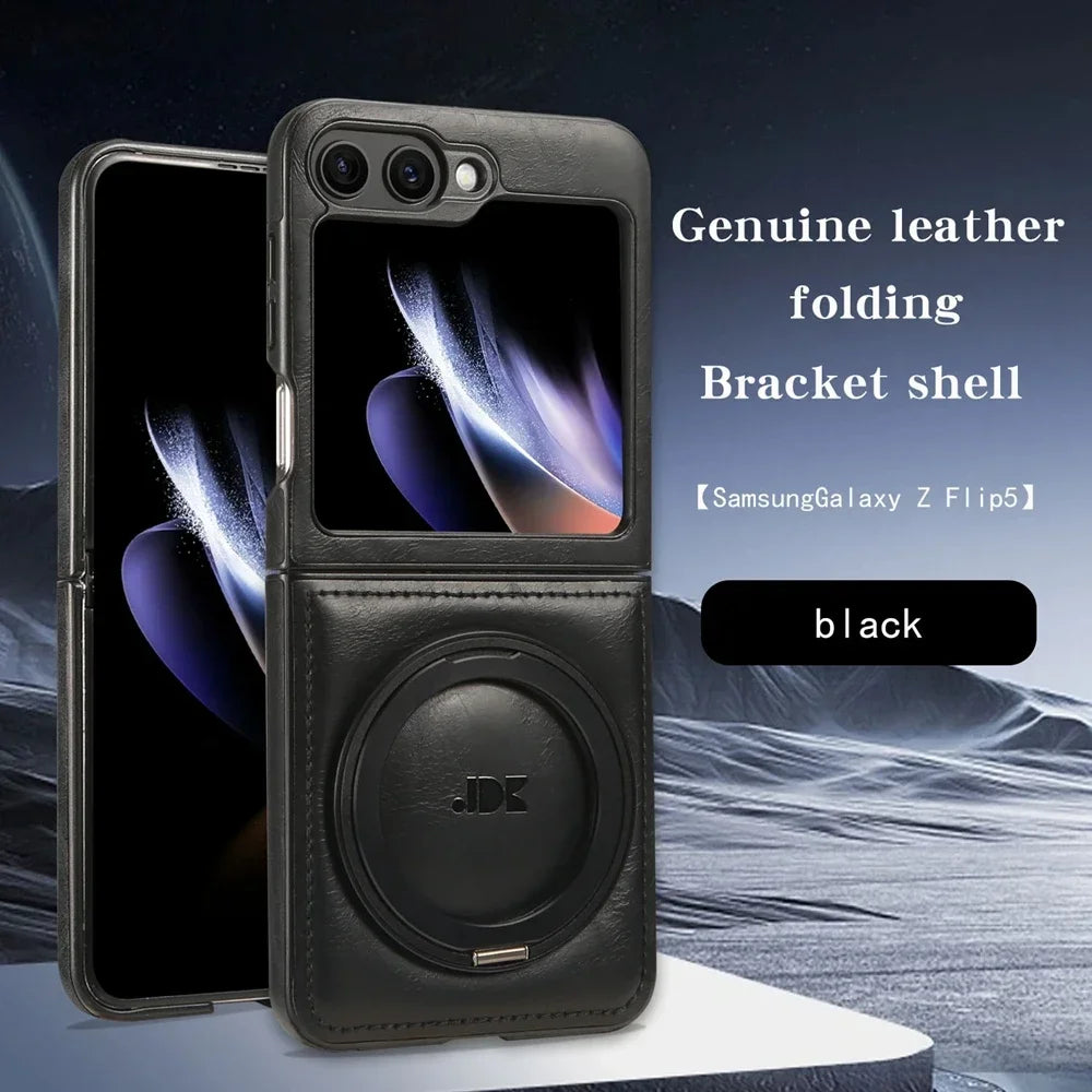 Rotation Bracket Leather Phone Case Magsafe Back Cover for Samsung Galaxy ZFlip6 5G ZFlip 7 6 5 4 3 Magnetic Wireless Charging
