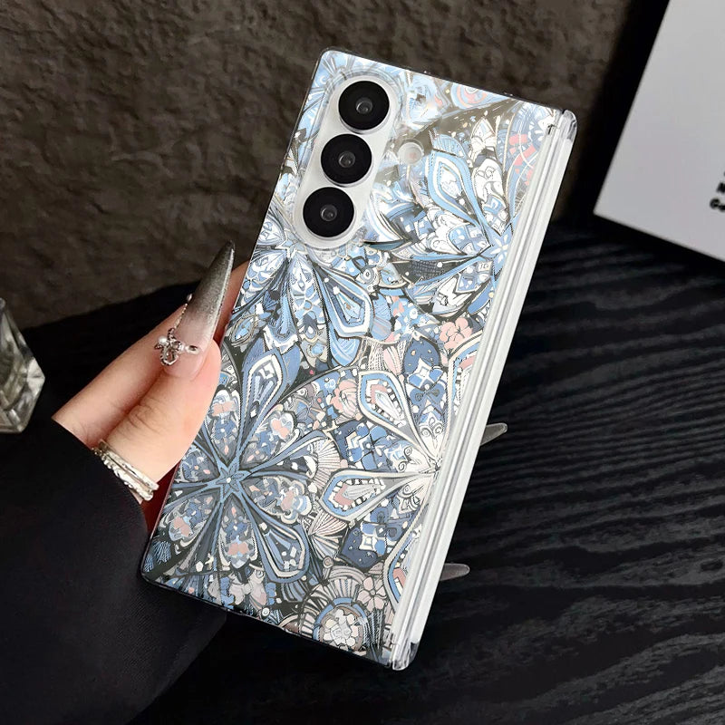 Clear Magnetic Auto Adsorption Phone Case For Samsung Galaxy Z Fold 7 6 Fold7 Fold6 Fold5 5G Vintage Moon Print Hard PC Cover