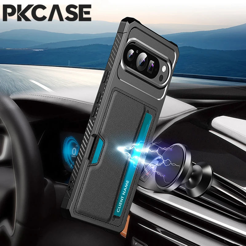 PKCASE Card Slot Wallet Leather Phone Case For Google Pixel 10 9 Pro XL 8 7 Pro Shockproof Back Cover For Google Pixel 9A 8A 7A