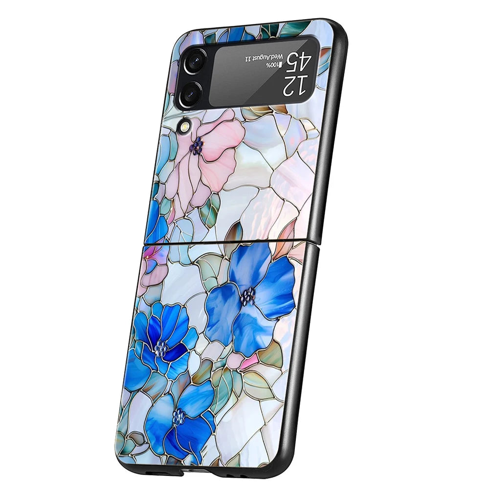 Flower marble Geometry Phone Case For Samsung Galaxy Z Flip 3 4 5 6 7 Hard Folding PC For Samsung Z Flip3 Flip4 Flip5 Cover