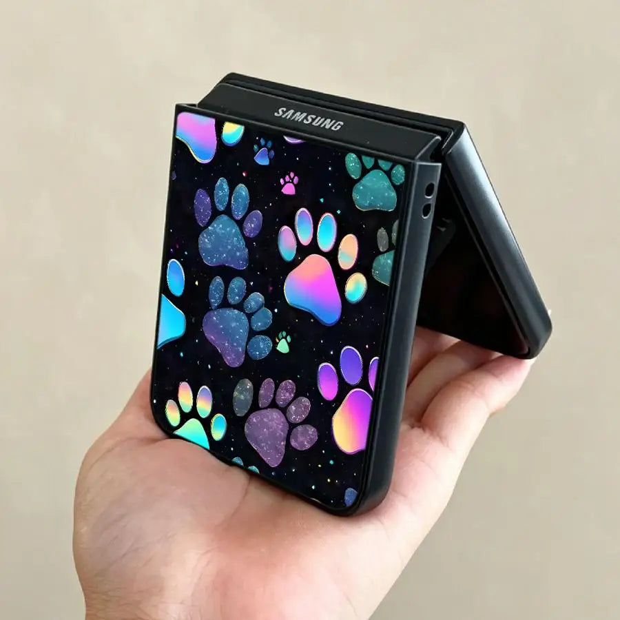 Colorful Paw Prints Back Phone Cover Funda Case for Samsung Galaxy Flip7 FE Flip6 Flip4 Z Flip 7 6 5 4 3 Flip5 Flip3