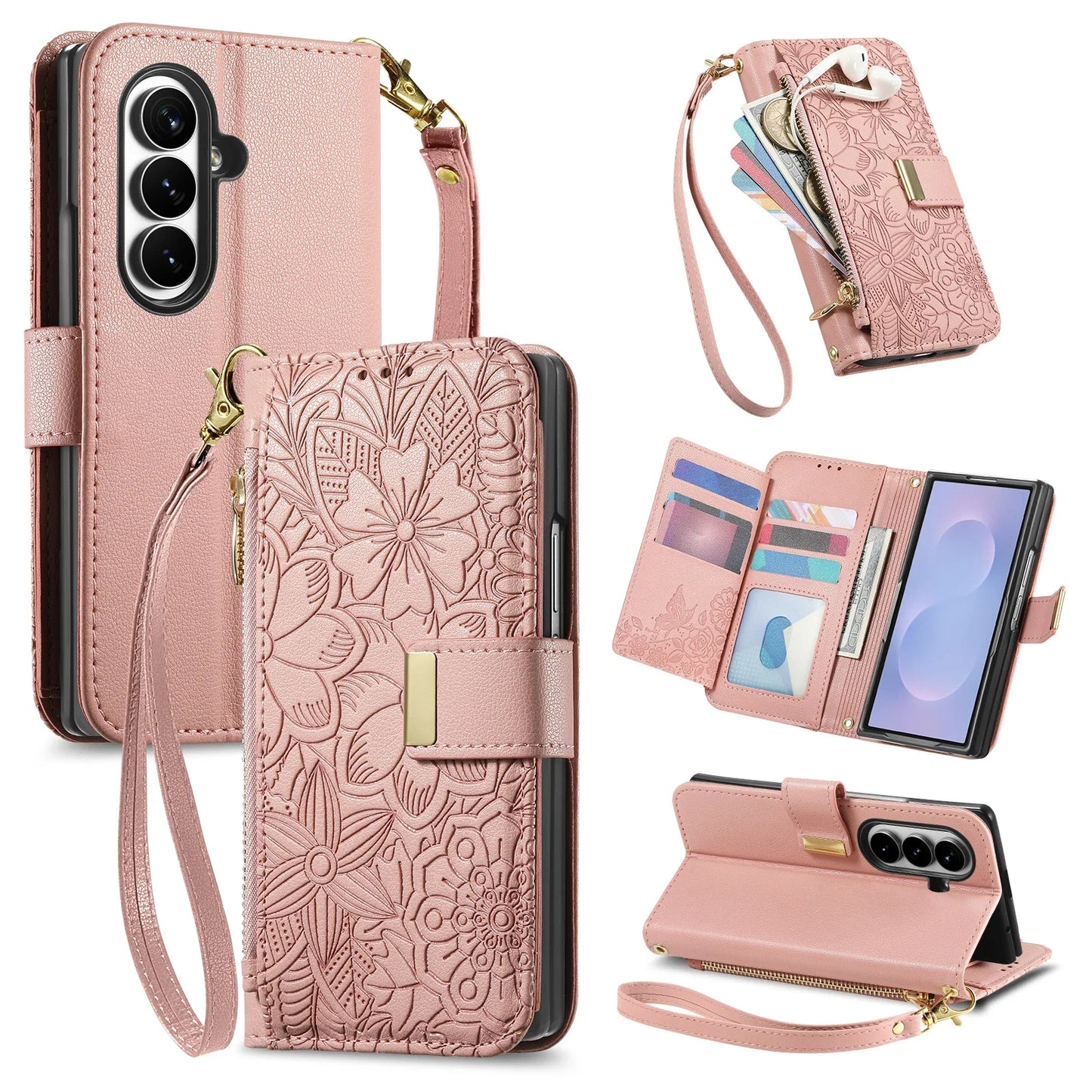 For Samsung Galaxy Z Fold 8 Ultra 5G Case Luxury Leather Zipper Crossbody Flip Wallet Card Slot Bracket Shockproof Back Cover