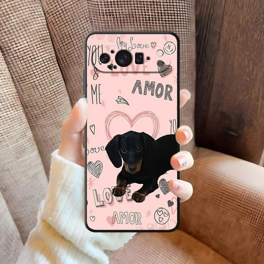 Interesting Dachshunds Phone Case for Google Pixel 7a 6 7 8 Pro 10 9 Pro XL 6a 9a 8a Black Soft Shell
