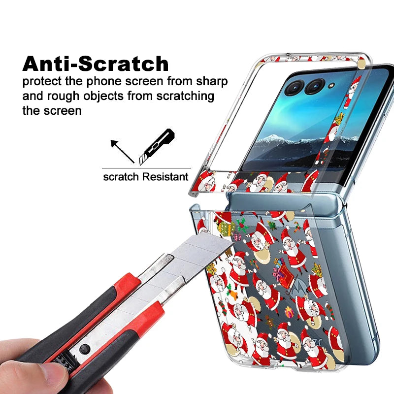Christmas Phone Case For Motorola Razr 50 40 Ultra Razr 40 Ultra 50 40 Clear Hard PC Folding Shockproof Snowman Patterned Cover