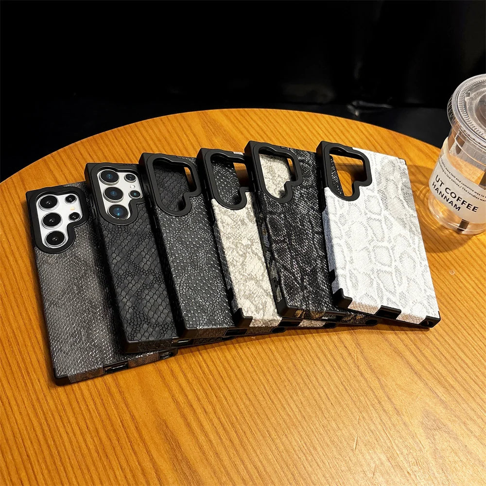 Leather Snake Magsafe Case for Samsung Galaxy S25 S24 S25 Ultra S22 S23 Plus Magnetic Wireless Charging Soft Silicone Cover