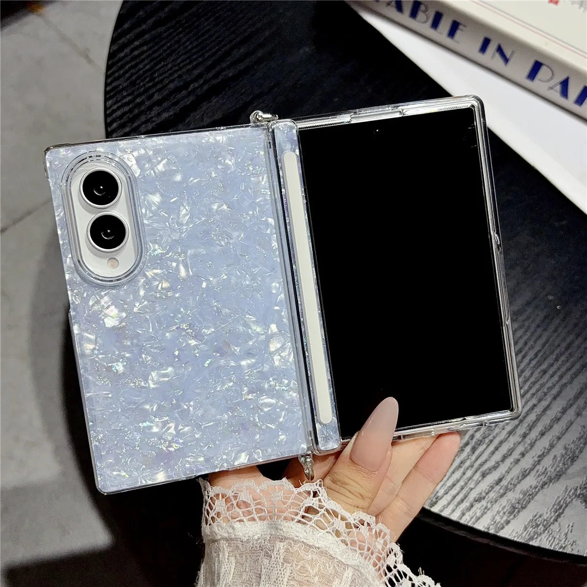 Fold8 Wide Cover Luxury Colorful Aurora Shell Pattern Case For Samsung Galaxy Z Fold 8 Magnetic Hinge Protection With Side Clasp