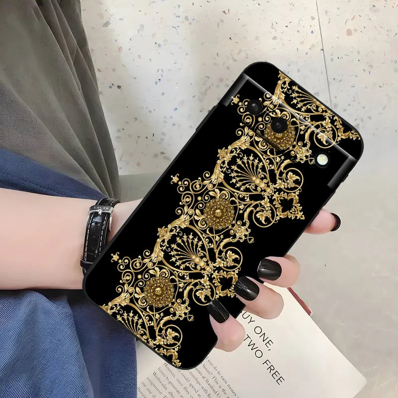 Mandala Flowers Beautiful Art For Google Pixel 9 8 7A 7 6A 6 5A 5 4 4A XL 5G Black Silicon Shockproof Shell Back Phone Case