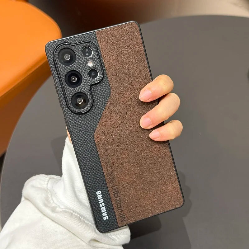 Luxury Double Color Case For Samsung Galaxy S25 S24 S23 S22 Ultra S24 Plus Lambskin Leather Slim Silicone Cover For S25Ultra