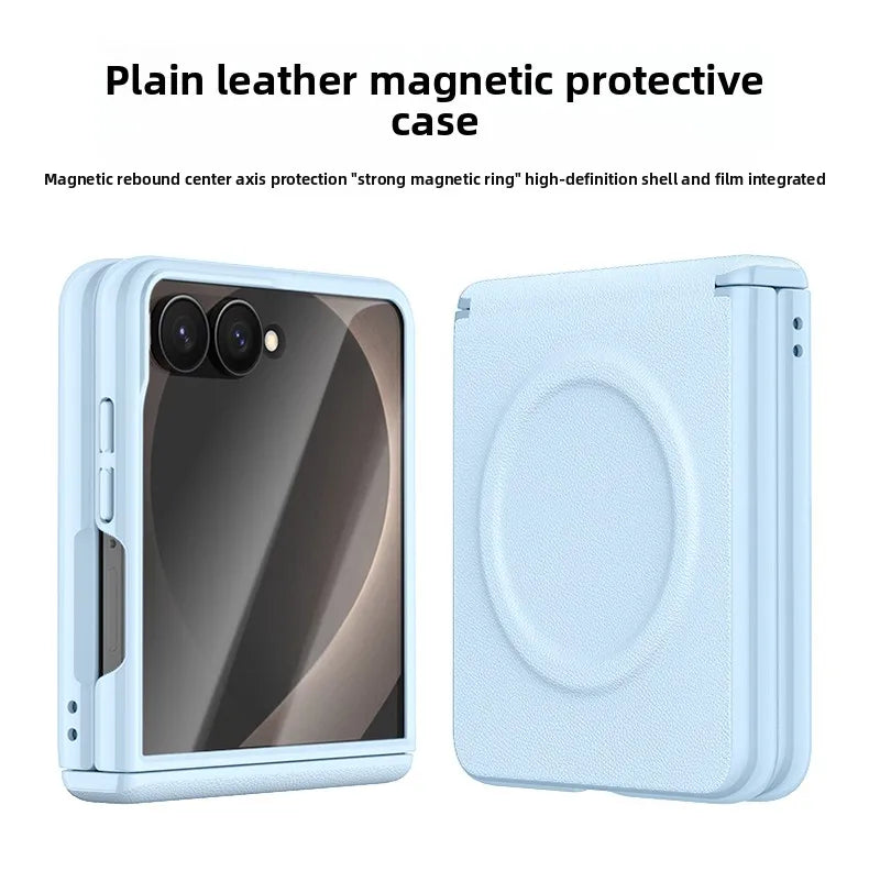 ‌Magnetic Skin Feel Vegan Leather Case‌ for Samsung Z Flip 8 Screen Protector Shockproof for Magsafe Slim Axis Protection Cover