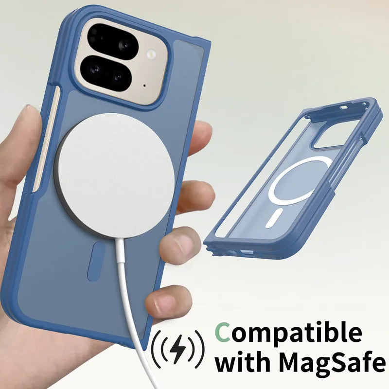 For Google Pixel 10 Pro Fold Magnetic Case ELVEV Anti-drop TPU Hard PC Matte Transparent Suction Phone Cover