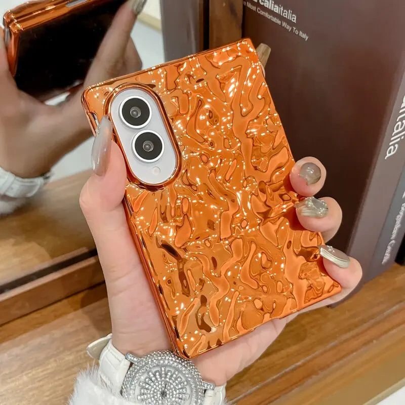 Unique Water Ripple Wrinkles Plating Case For Samsung Z Fold 8 Ultra Fold8 Wide Galaxy Z Fold 7 6 5 4 Slim Mat Shockproor Cover