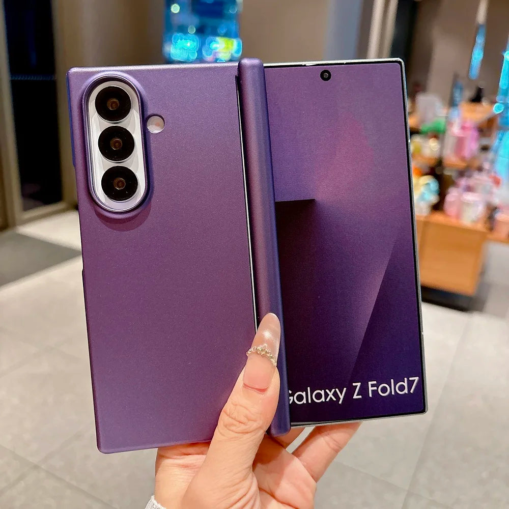 Skin Feel Metallic Paint Hinge Protection Phone Case For Samsung Galaxy Z Fold 7 6 5 4 Solid Color Shockproof Back Cover