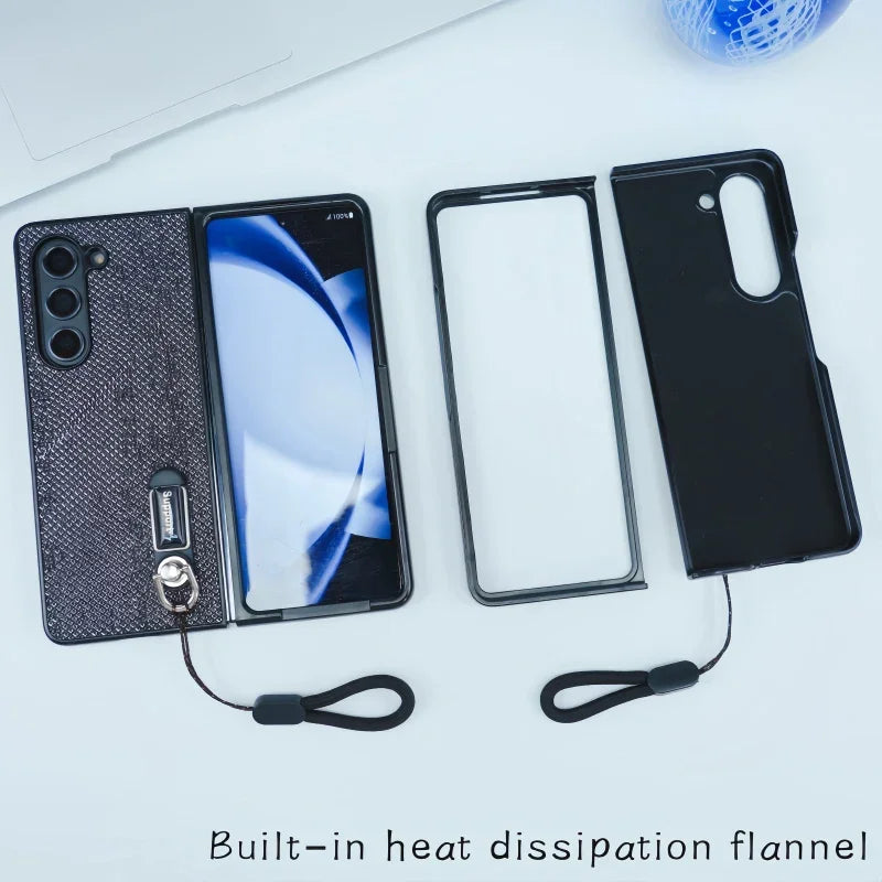 Luxury Soft TPU Lanyard Holder Textured Shockproof Phone Case for Samsung Galaxy Z Fold 7 6 5 4 3 Heat Dissipation Bumper Cover