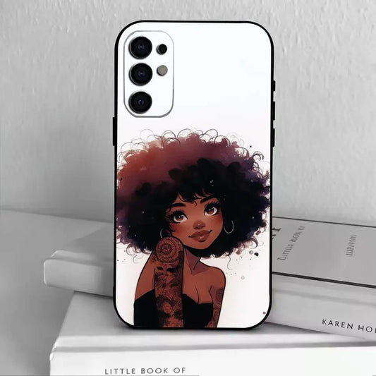 cartoon Black Girl A-Afro  Phone Case Black Silicone Soft For Samsung S25,S24,S21,S22,S23,S30,Ultra,S20,Plus,Fe,Lite