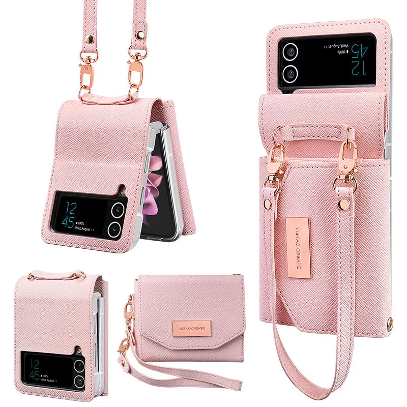 Lanyard Holster Card Case For Samsung Galaxy Z Flip 7 6 5 4 3 Handheld Wristlet Wallet Purse Cover For Z Flip3 Flip4 Flip5 Flip6