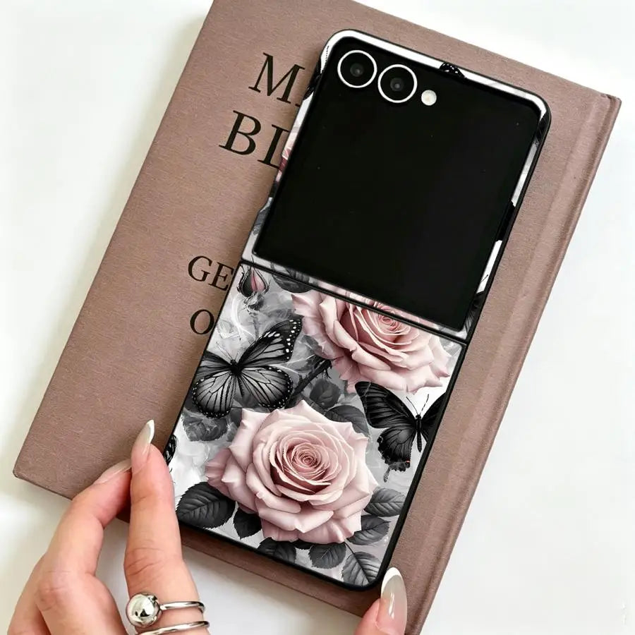 Monochrome Butterfly Rose Back Phone Cover Luxury Funda Case for Motorola Razr 70 50 50/60 60 Ultra 70 Plus