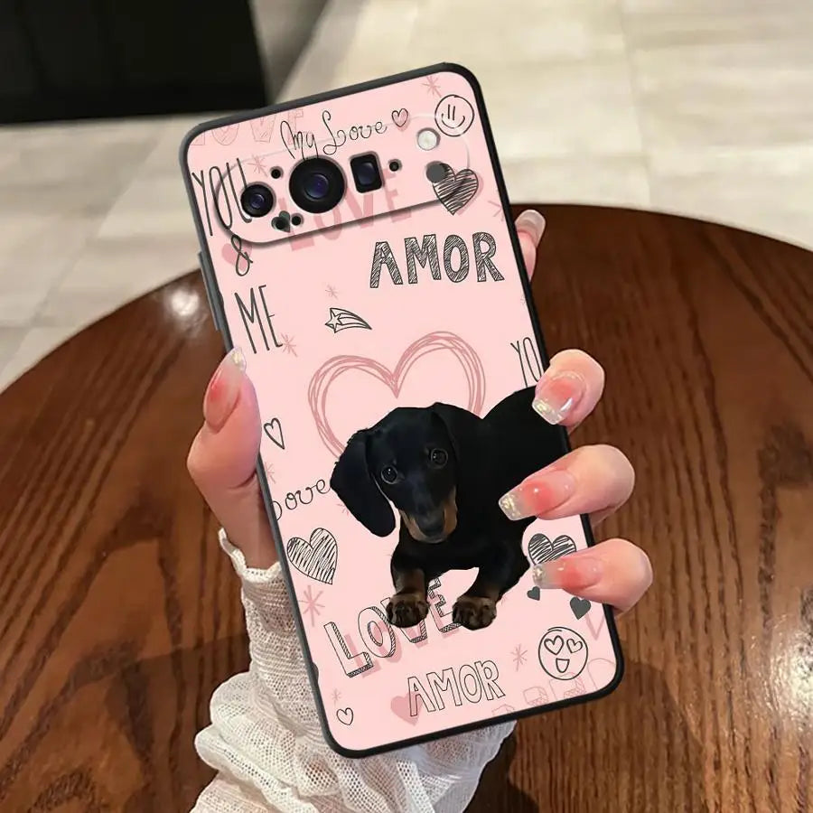 Interesting Dachshunds Phone Case for Google Pixel 7a 6 7 8 Pro 10 9 Pro XL 6a 9a 8a Black Soft Shell