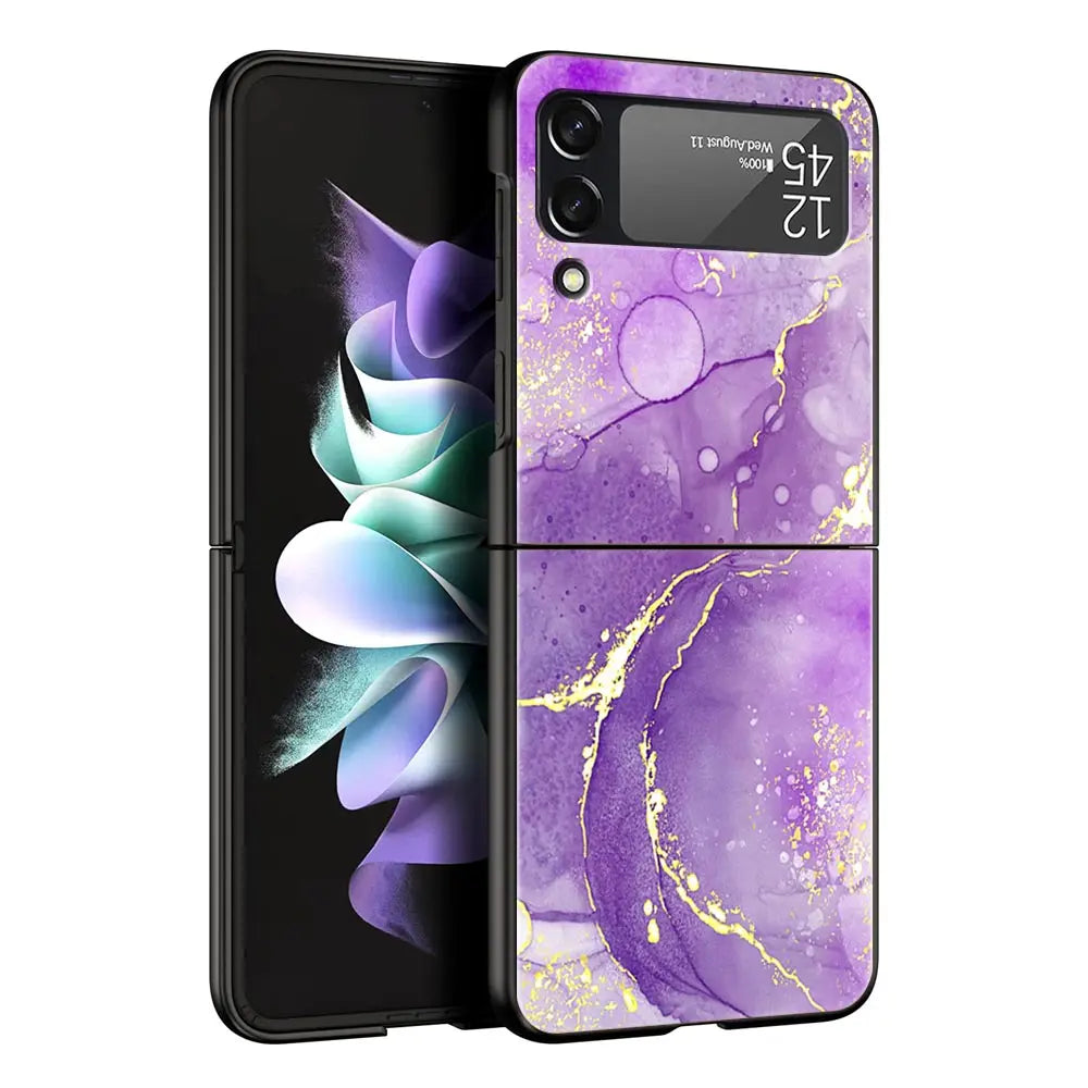 Vintage Marble Hard PC Phone Case For Samsung Galaxy Z Flip 7 6 5 4 Black Cover For Galaxy Z Flip 3 Foldable Fundas Shell Capas