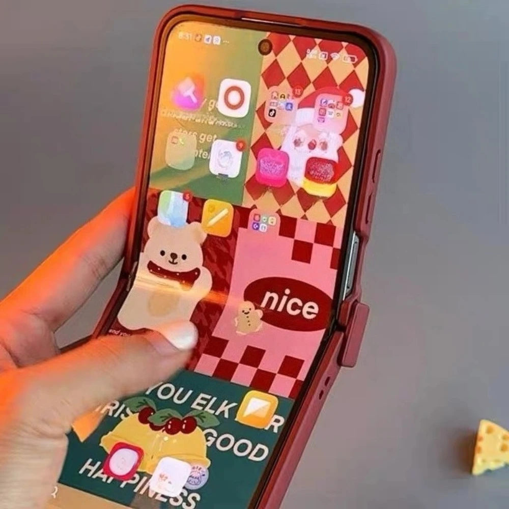 Cute 3D Deer Antler Flip Christmas Case for Motorola Razr 50 Ultra 50ultra with Bear Santa Claus Lanyard Xmas Protective Cover