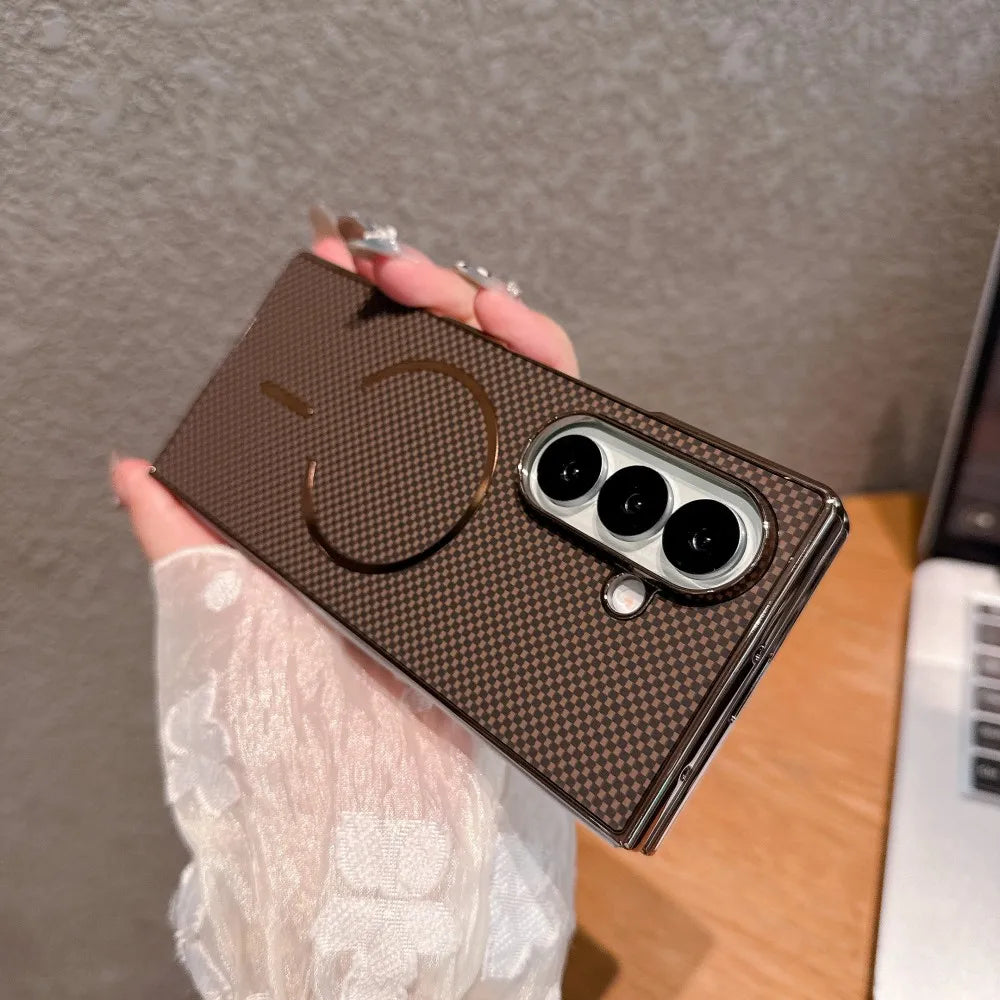 For Samsung Galaxy Z Fold 7 Case Hard Carbon fiber Magnetic wireless charging Protective Back Cover For Z Fold 7 6 5 4 3 Shell
