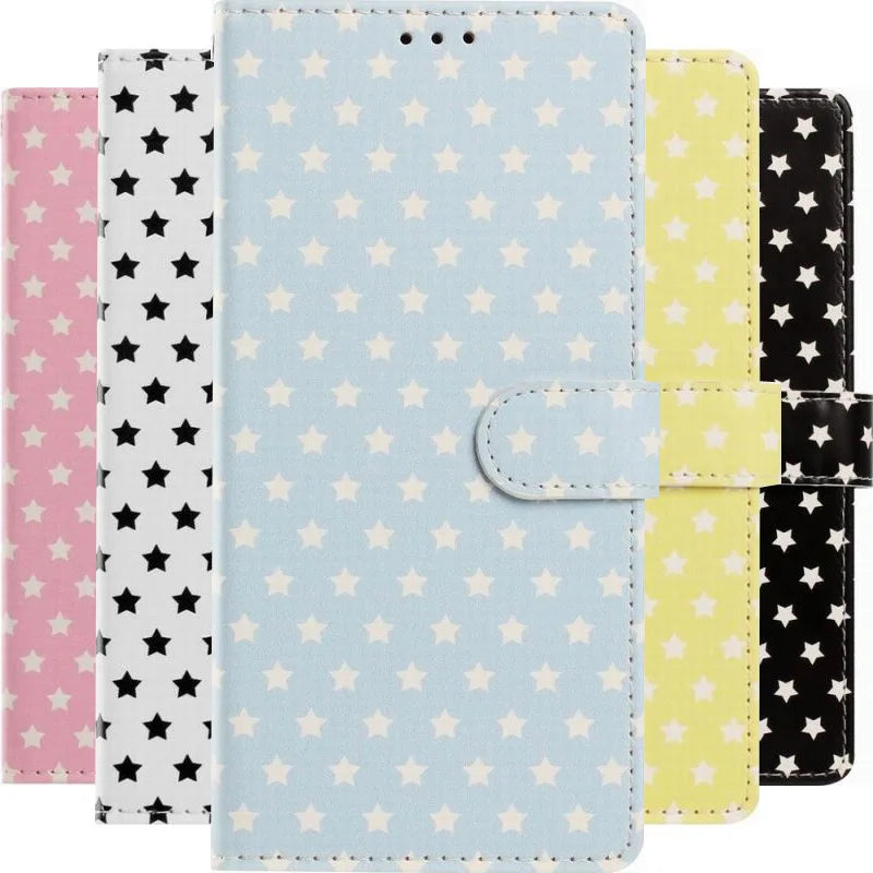 Cute Stars Leather Case For Motorola Moto G8 Edge 50 Pro 40 Neo 60 Fusion 70 Stylus One Action ThinkPhone 25 Wallet Phone Cover