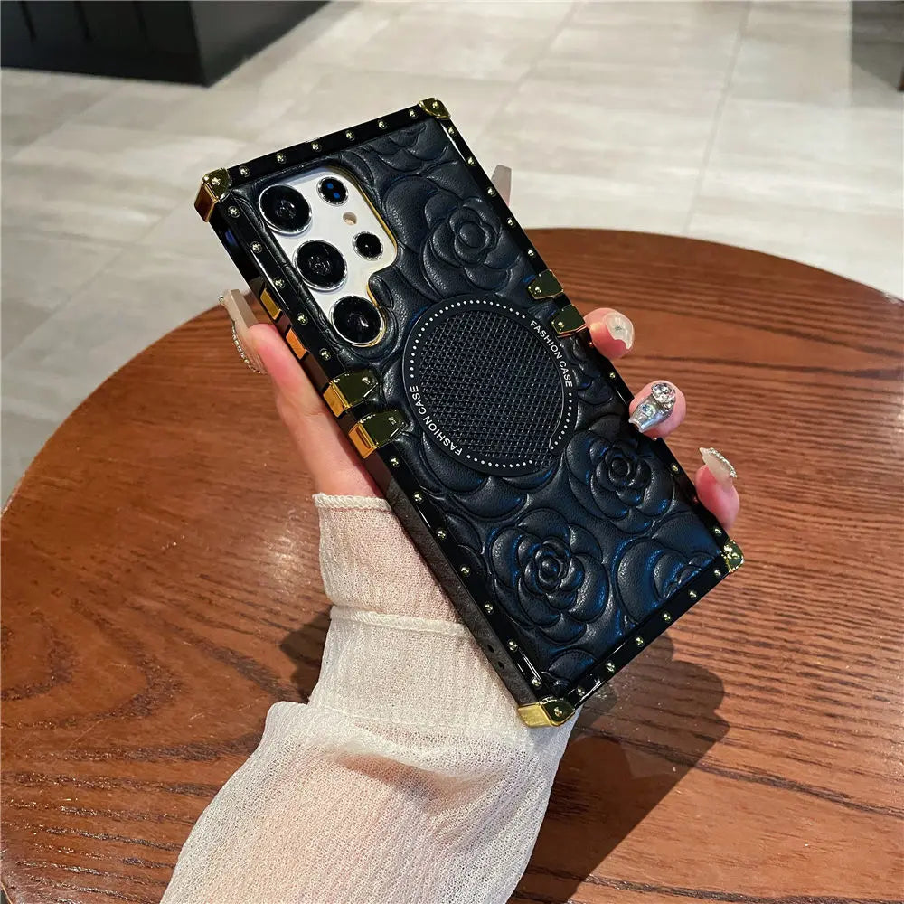 For Magsafe Wireless Charging 3D Flower Leather Case For Samsung Galaxy S26 S25 S24 Ultra S23 Plus S23FE S22 TPU Cover Shell
