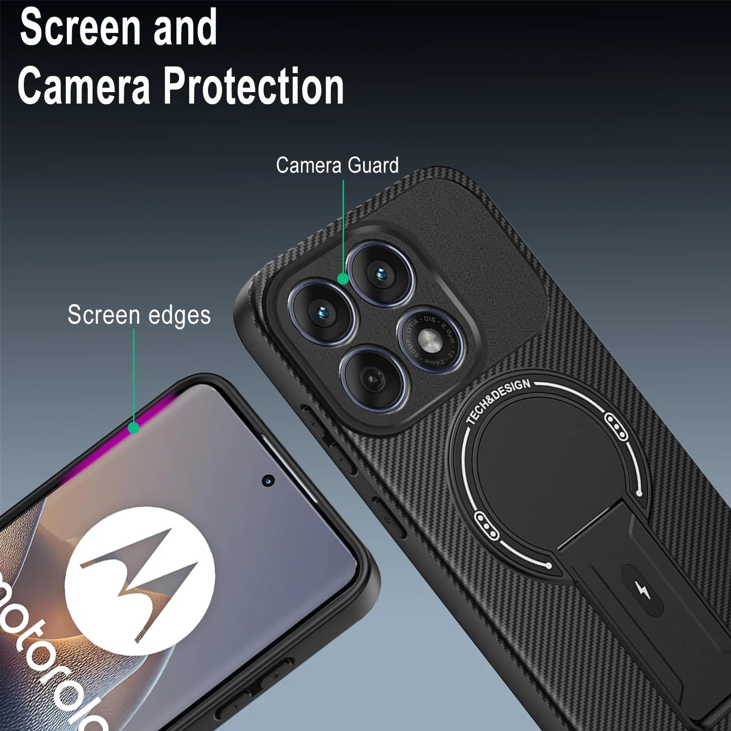 Carbon Fiber Pattern Armor Phone Case For Moto Edge 60 Fusion 50 Pro Cover Magnetic Wireless Chraging Fold Stand Back Fundas