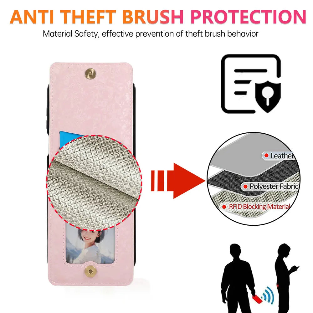 Wallet Double Button Floral Leather Card Coque for Samsung Galaxy Z Flip 7 5G 2025 Luxury Case ZFlip 7 SE Flip7 6 5 Magnet Cover