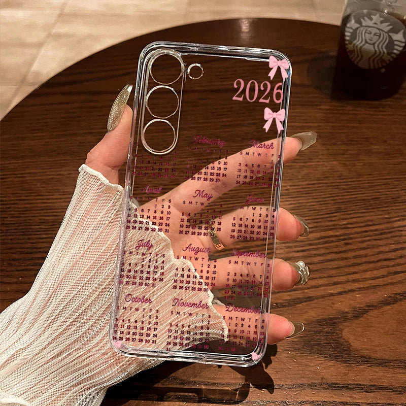 New 2026 Calendar Design Clear Case For Samsung Galaxy S25 S24 S23 Ultra S22 S21 Plus FE A16 A15 A56 A55 A54 A53 A36 5G Cover