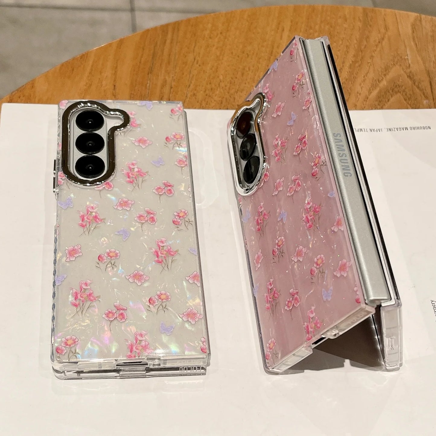 Laser Shell Pattern Flower Cases For Samsung Galaxy Z Fold 6 Glitter Cover For Samsung Z Fold 5 zfold4 zfold3 Hard Back Shell