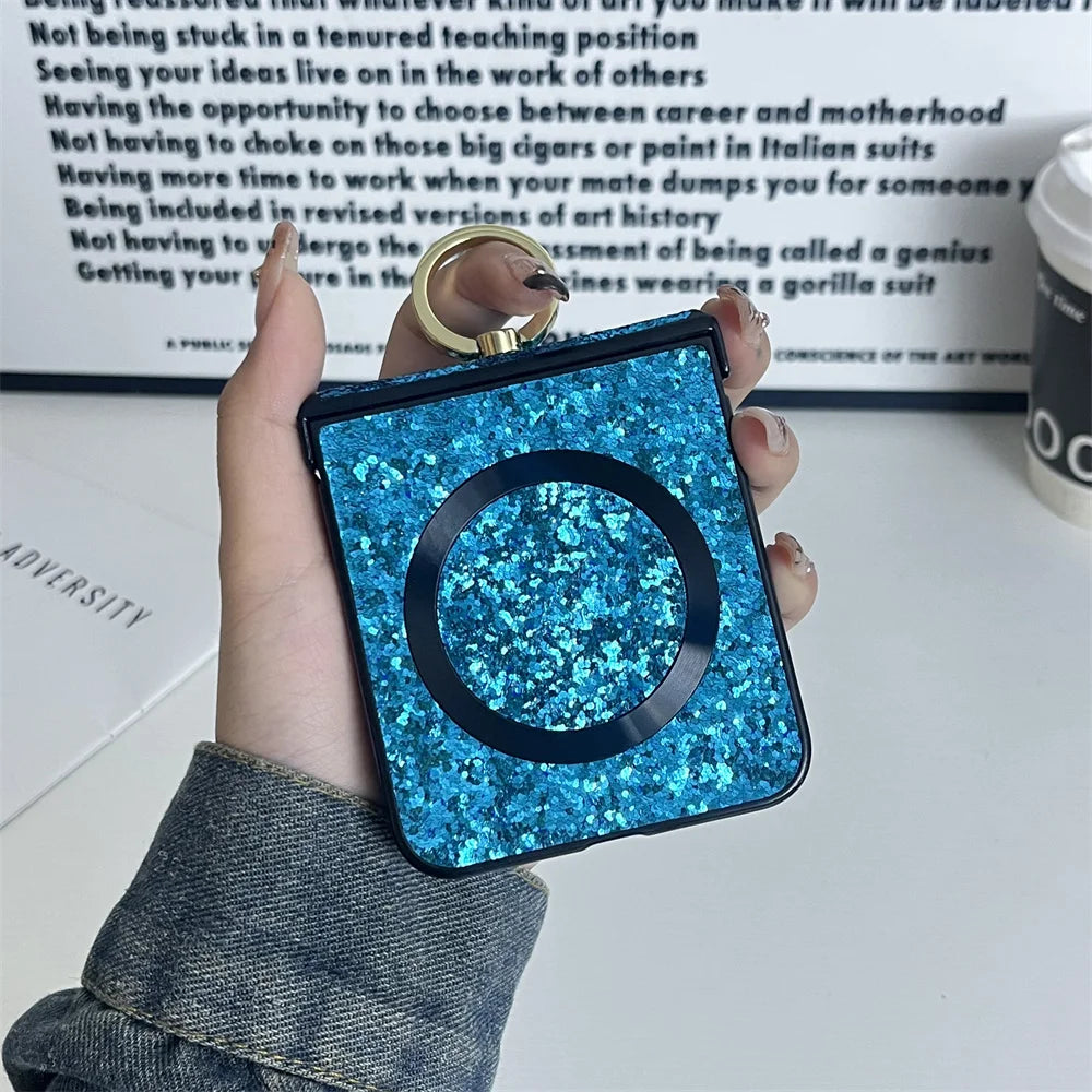 For Samsung Z Flip 7FE Ultra Thin Magnetic Finger Ring Shimmering Case For Samsung Z Flip 7 6 5 4 3 For Magsafe Shockproof Cover