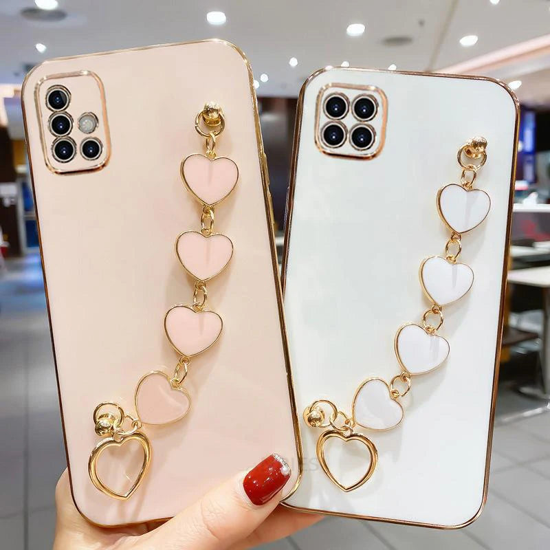Fashion Plating Love Heart Bracelet Chain Case For Samsung Galaxy S25 S24 Ultra S23 S22 Plus S21 S20 FE Shockproof Back Cover