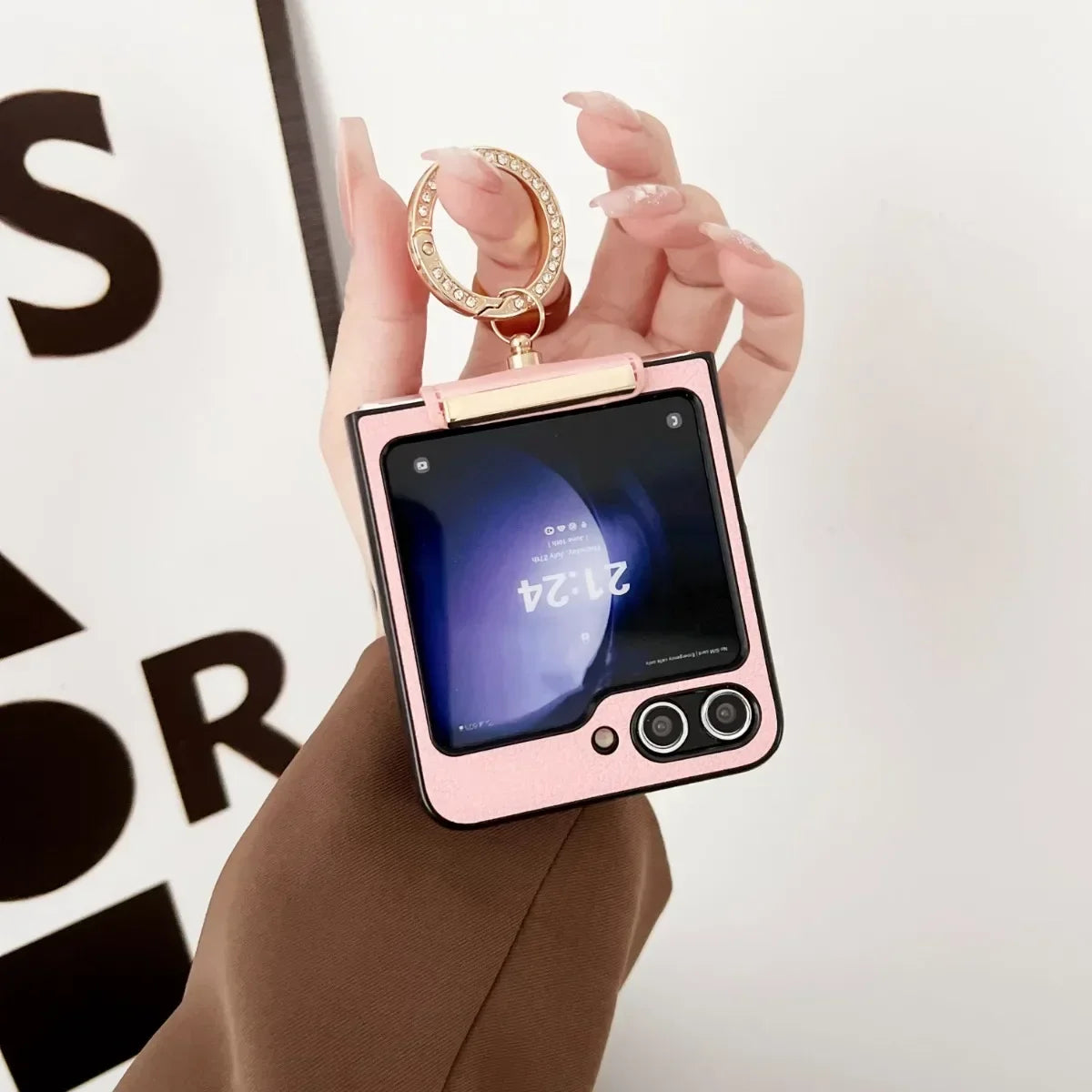 Fashion Leather Ring Holder Phone Case For Samsung Galaxy Z Flip 7 6 5 4 3 Zflip7 5G Folding Hinge Protection Shockproof Cover