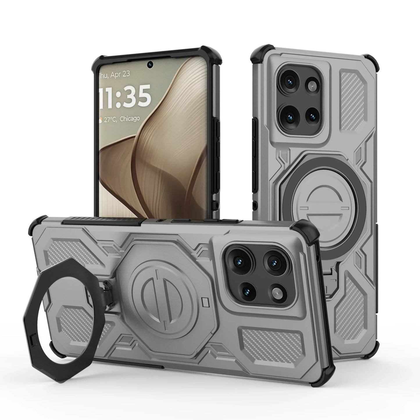 Magnetic Phone Case with Ring Stand Stand for Wireless Charging Motorola Moto Edge 50 Pro 60 Fusion 5G Hard Carbon Case