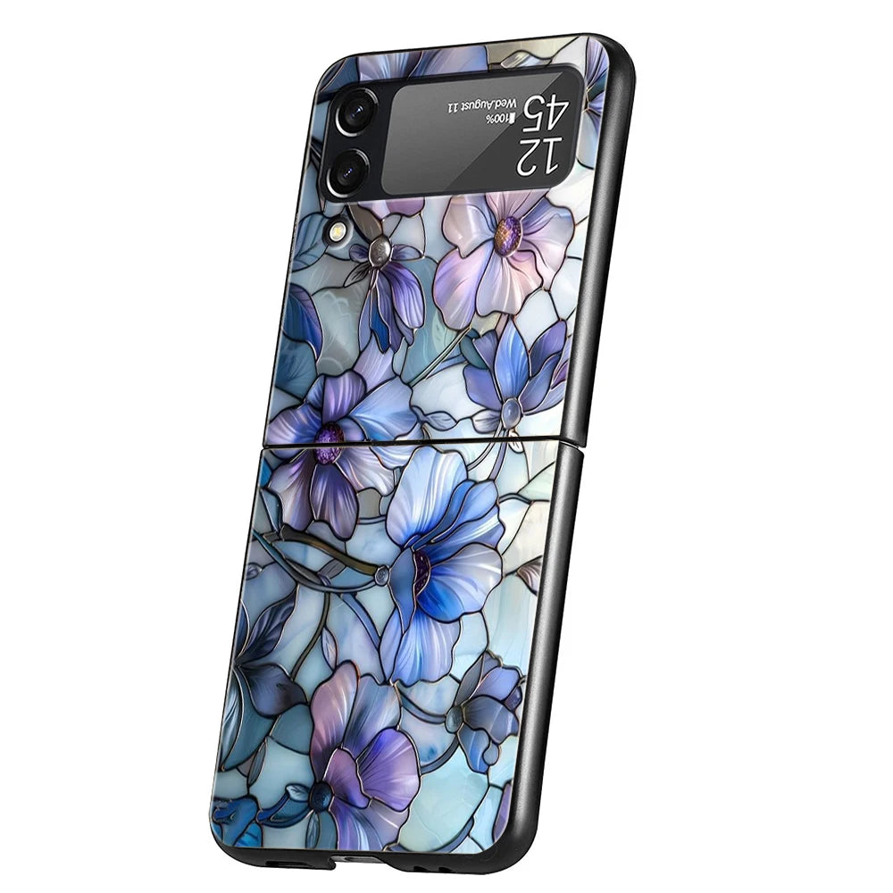 Flower marble Geometry Phone Case For Samsung Galaxy Z Flip 3 4 5 6 7 Hard Folding PC For Samsung Z Flip3 Flip4 Flip5 Cover