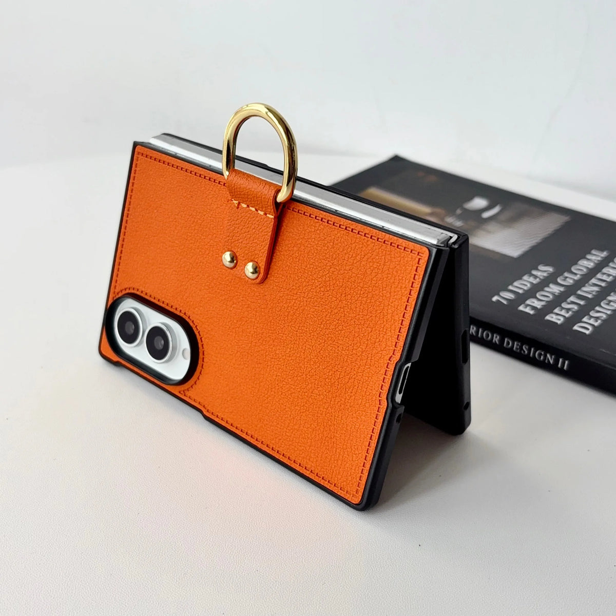 Luxury Leather Phone Case with Ring Holder for Samsung Galaxy Z Fold 8 Ultra Fold7 Fold6 Fold5 Fold4 Fold3 Anti-Fall Matte Cover